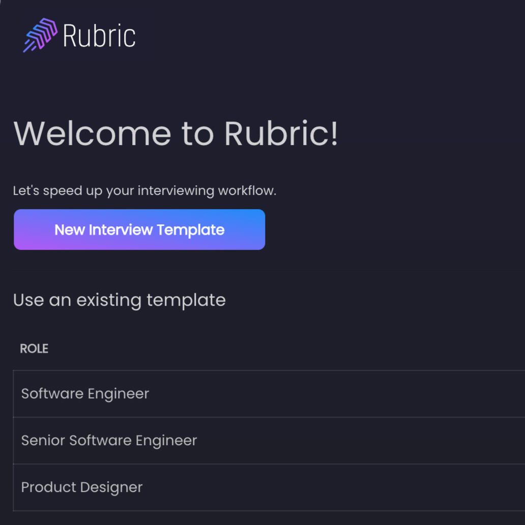 Product screenshot of Rubric